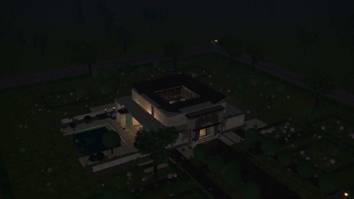 AANGAN · the residence at night, lit from within