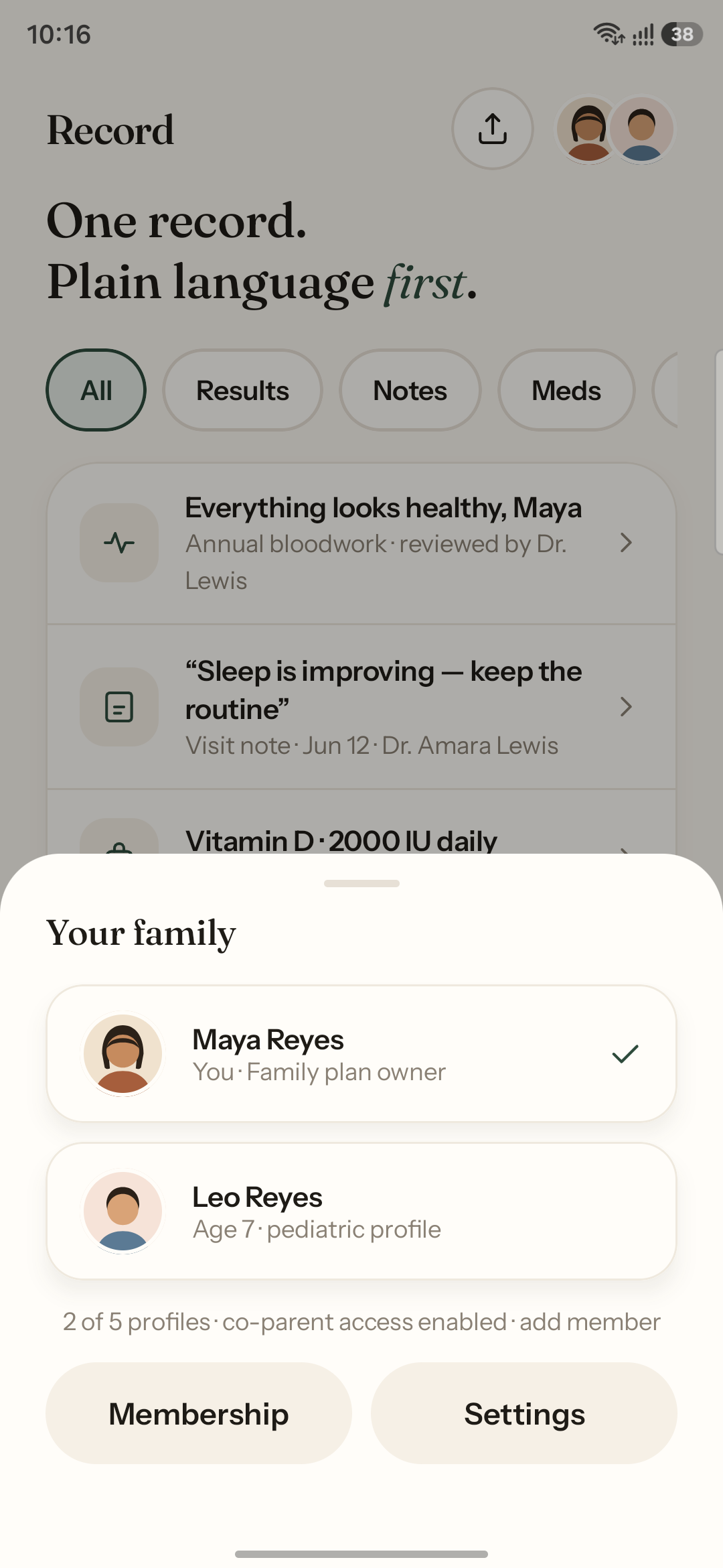 Family profile switcher