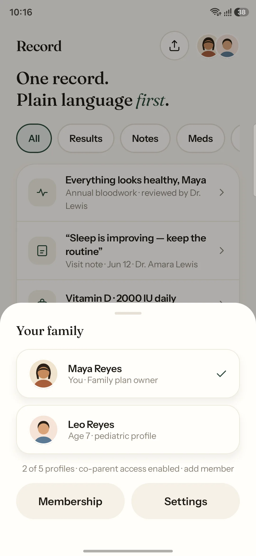 Family profile switcher