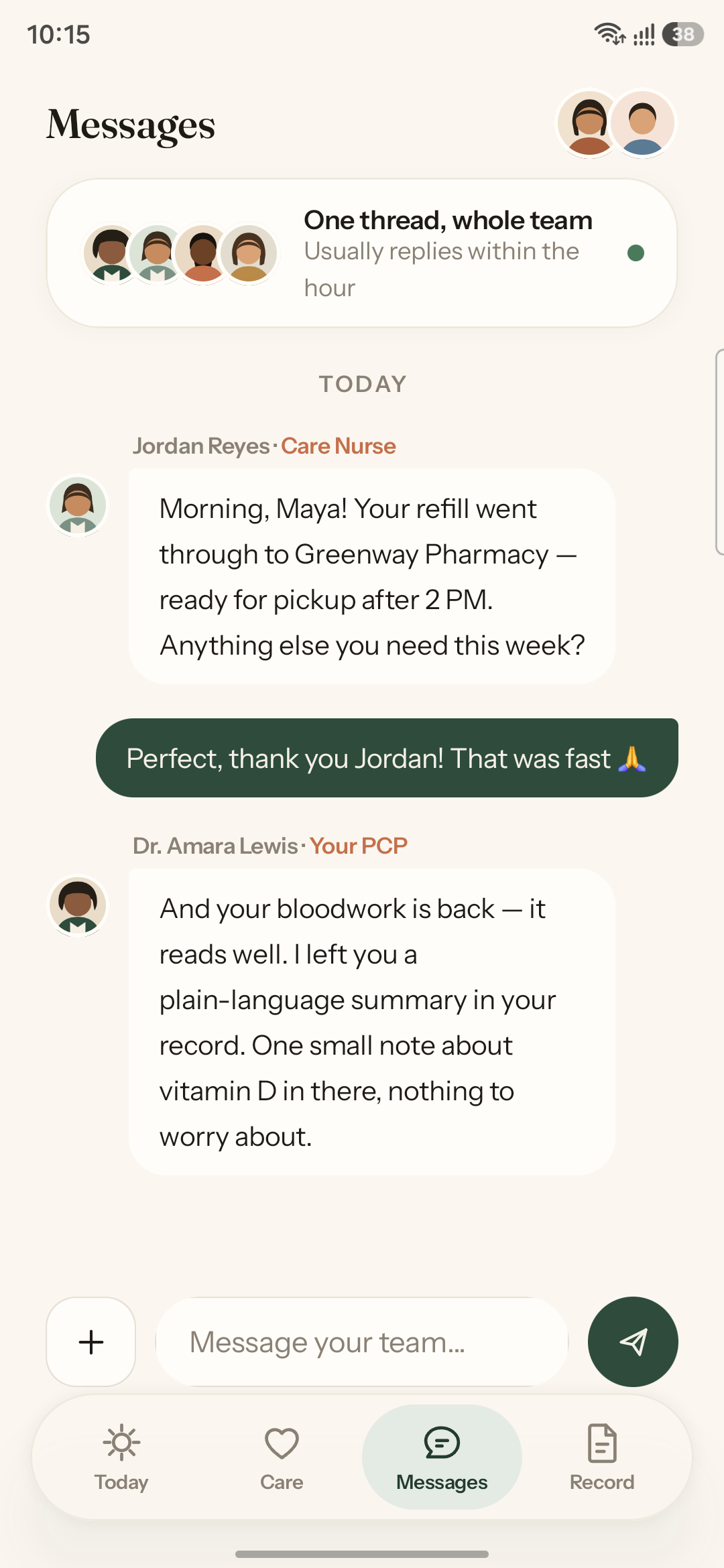 Team message thread