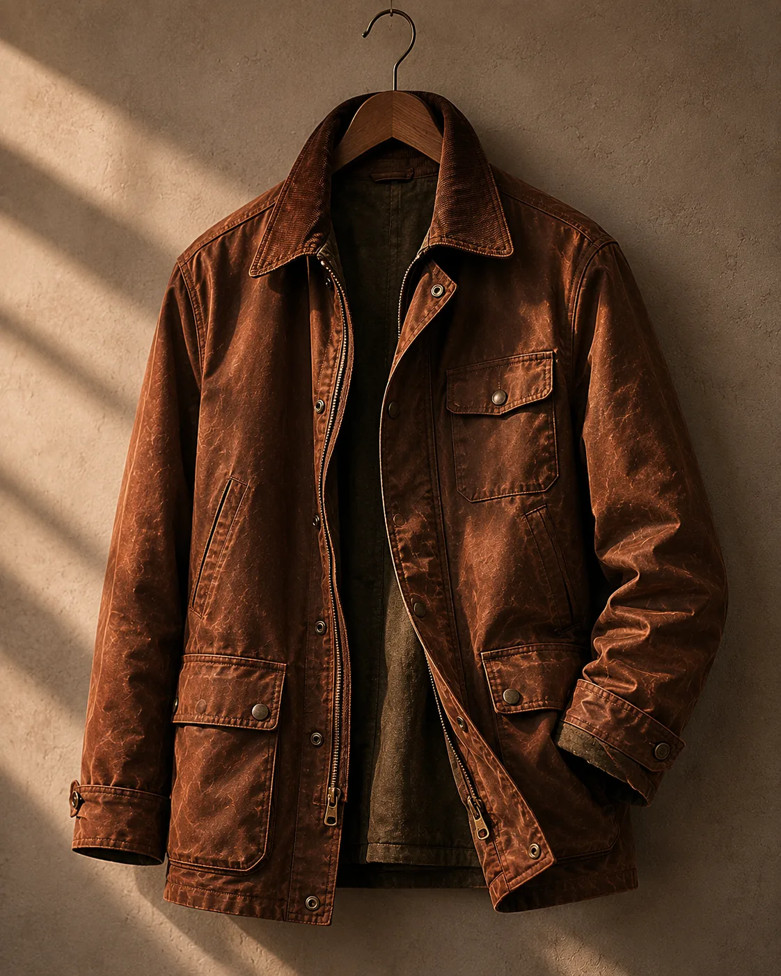 Rust waxed-cotton field jacket
