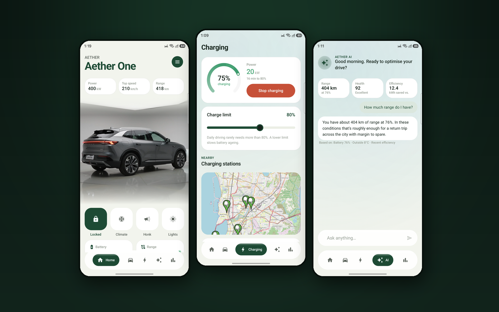 AETHER EV — intelligent companion app for a software-defined electric vehicle