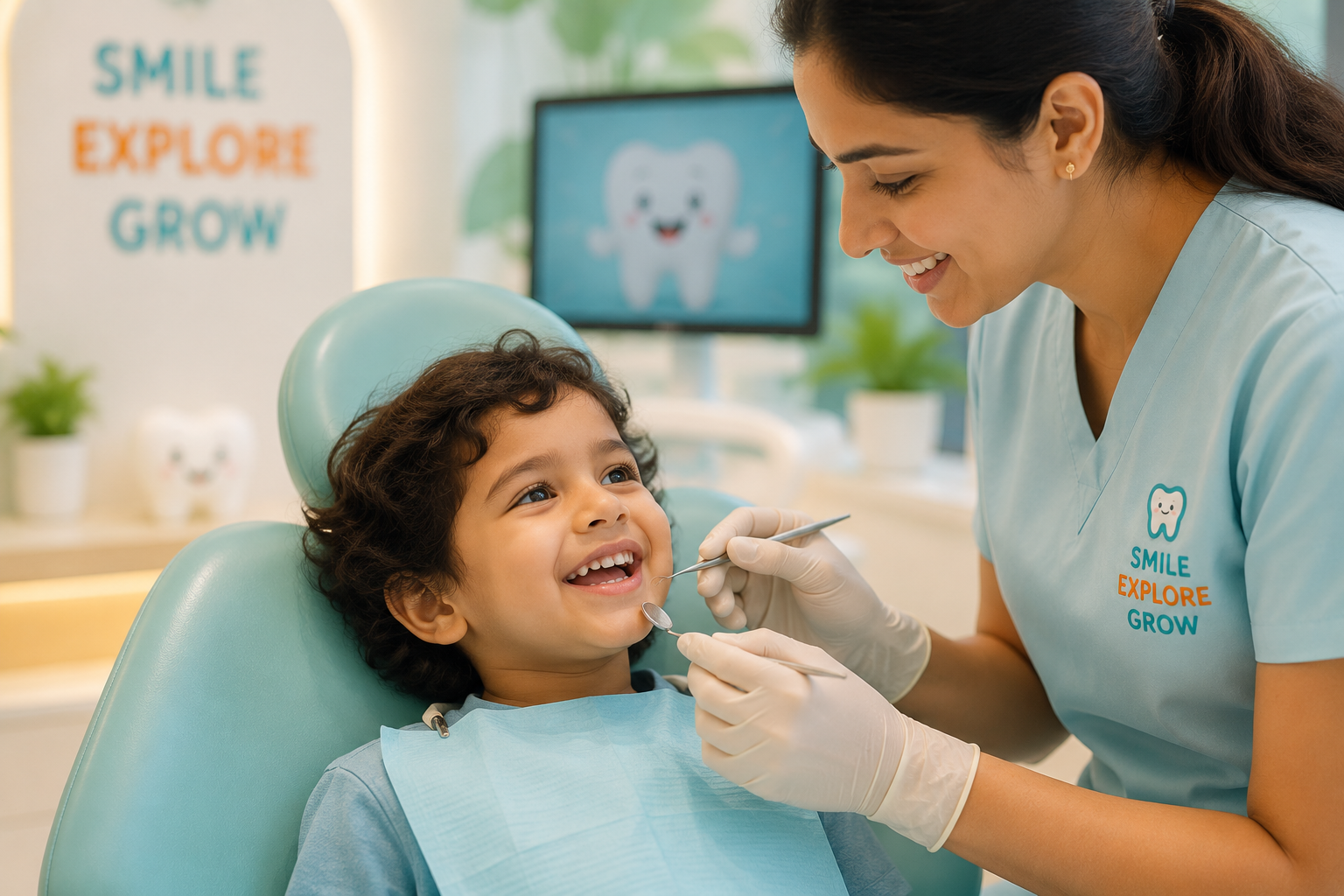 A child's relaxed first dental visit