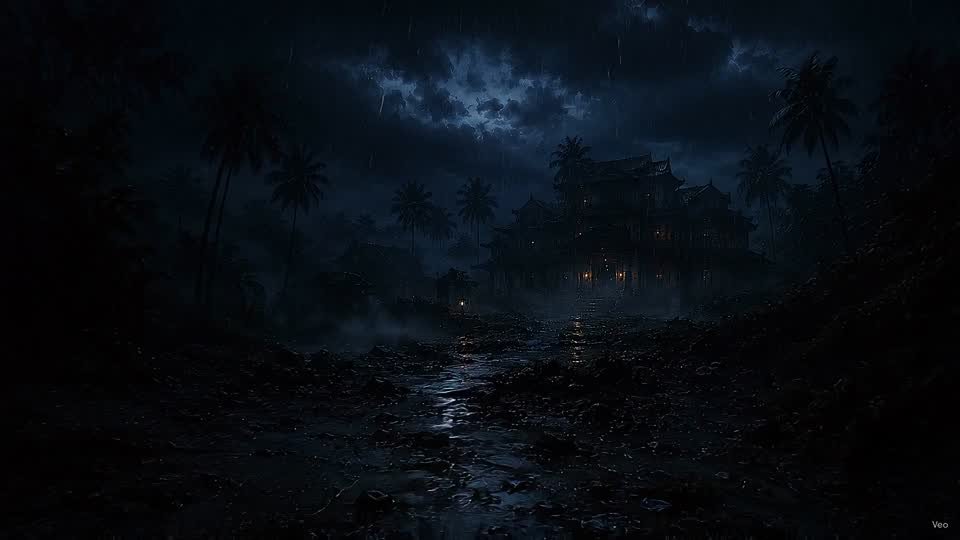 Chapter 01 — the wada seen across a flooded path in the rain